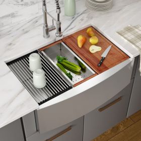 33 in.* 22 in. *10 in. Under-mount Single Bowl T-304 Stainless Steel Ledge Workstation Apron Front Farmhouse Kitchen Sink