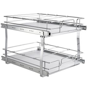 VEVOR 2 Tier 20"W x 21"D Pull Out Cabinet Organizer, Heavy Duty Slide Out Pantry Shelves, Chrome-Plated Steel Roll Out Drawers