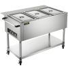 VEVOR Commercial Electric Food Warmer, 3-Pot Steam Table Food Warmer 0-100°C w/ 2 Lockable Wheels