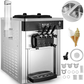 VEVOR Commercial Ice Cream Machine 5.3 to 7.4Gal per Hour Soft Serve with LED Display Auto Clean 3 Flavors Perfect for Restaurants Snack Bar, 2200W