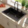 Drop In Quartz Stone Single Bowl White Kitchen Sink Top Mount Granite Composite Sink With Bottom Grid, Drainer