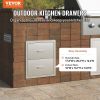 VEVOR Outdoor Kitchen Drawers 17.8W x 20.2H x 12.2D Inch, Flush Mount Double BBQ Drawers Stainless Steel with Handle