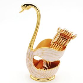 1pc Coffee Dessert Spoons Set; Swan Base Holder Coffee Spoons Set With 6 Forks Spoons Creative Metal Coffee Dessert Spoon Set For Coffee Dessert Ice C (Items: Spoon, Color: golden)