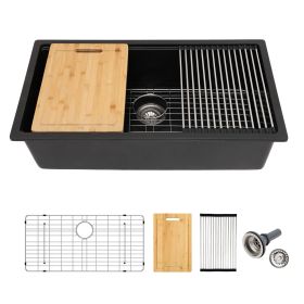30in. / 32in. / 33in. Undermount Quartz Kitchen Sink Single Bowl Kitchen Sink Granite Composite Sink with Masonry Black Finish (size: 33in.*19in.*9-5/8in.)