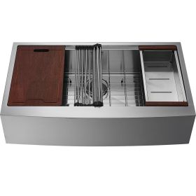 VEVOR Farmhouse Kitchen Sink, 304 Stainless Steel Drop-In Sinks, Single Bowl Basin with Ledge & Accessories (size: 36 inch)