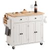 VEVOR Kitchen Island Cart with Solid Wood Top, 35.4" Width Mobile Carts with Storage Cabinet, Rolling Kitchen Table with Spice Rack, Towel Rack