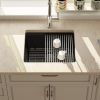 21x18" Undermount Quartz Stone Single Bowl Kitchen Sink – Black or White Granite Composite Workstation Kitchen Sink with Bottom Grid, Cutting Board